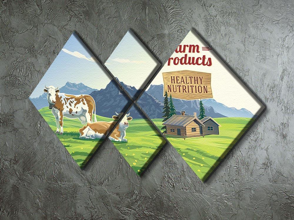 Mountain landscape with two cows 4 Square Multi Panel Canvas - Canvas Art Rocks - 2