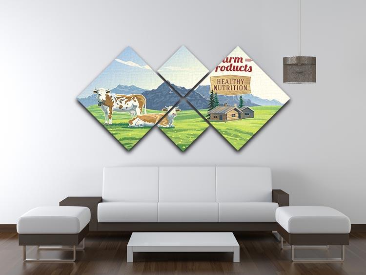 Mountain landscape with two cows 4 Square Multi Panel Canvas - Canvas Art Rocks - 3