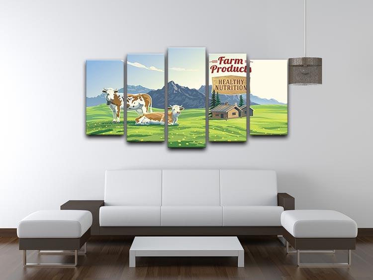 Mountain landscape with two cows 5 Split Panel Canvas - Canvas Art Rocks - 3