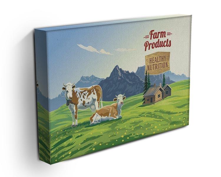 Mountain landscape with two cows Canvas Print or Poster - Canvas Art Rocks - 3