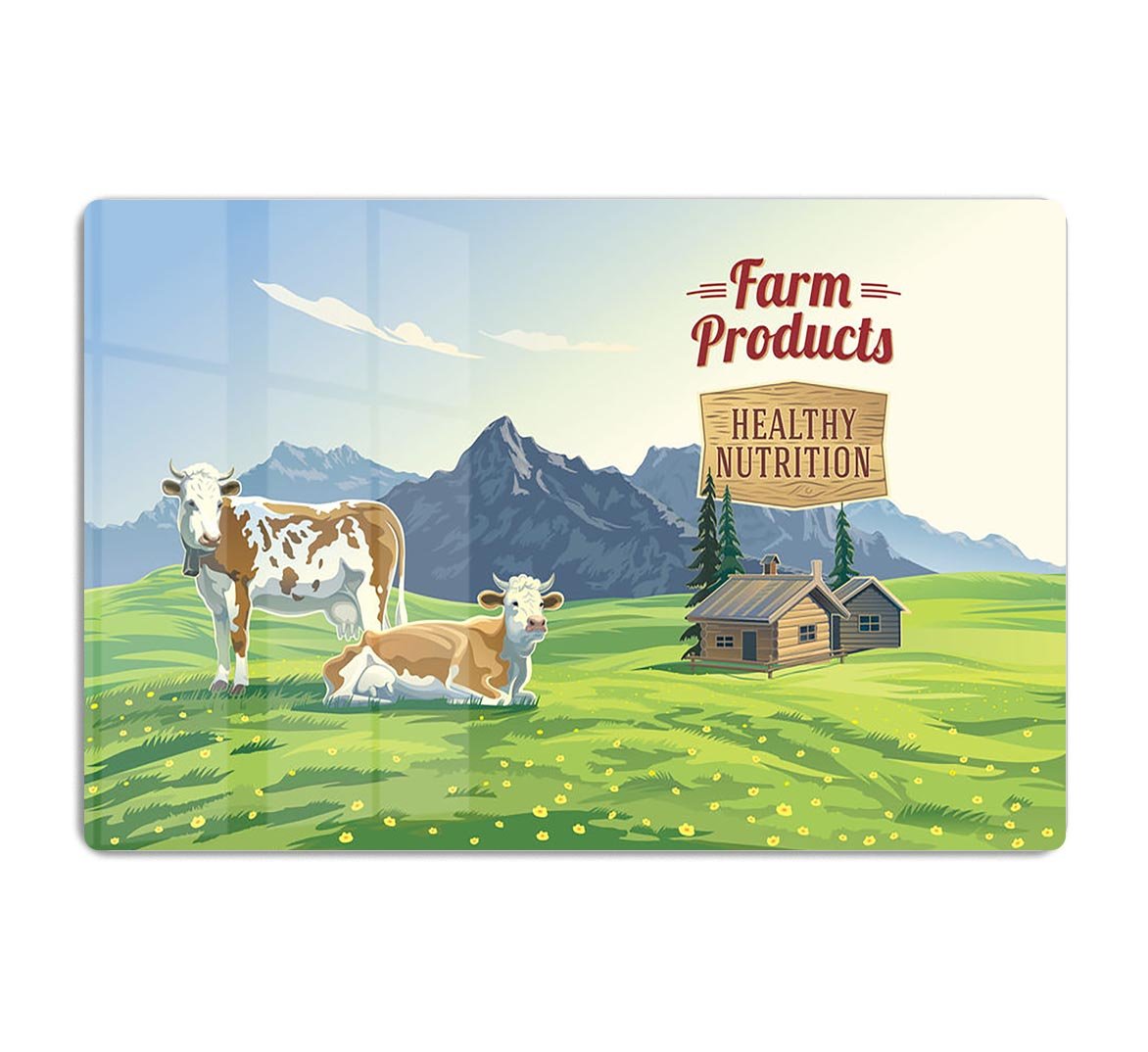 Mountain landscape with two cows HD Metal Print - Canvas Art Rocks - 1