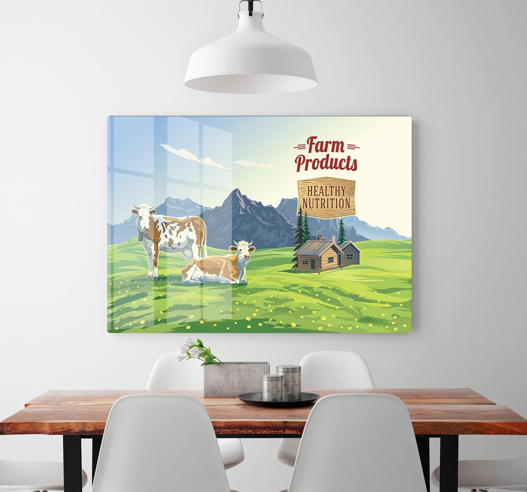 Mountain landscape with two cows HD Metal Print - Canvas Art Rocks - 2
