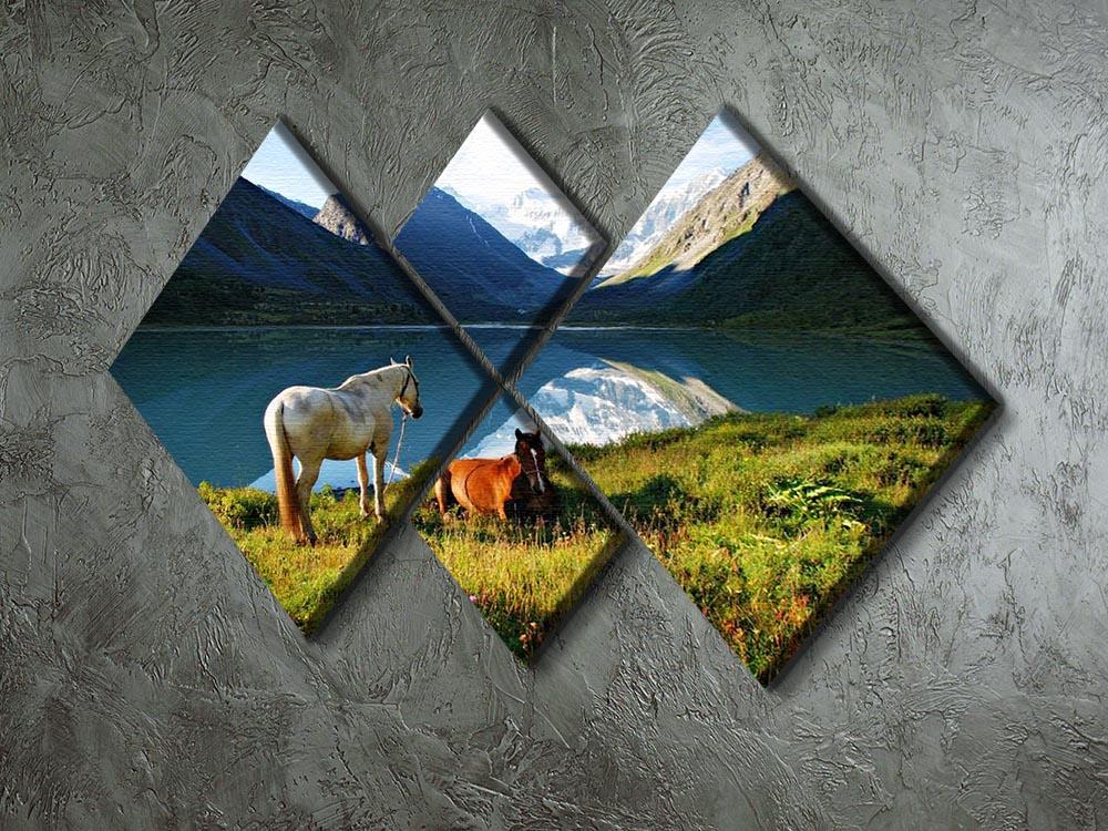 Mountain pasture horses 4 Square Multi Panel Canvas - Canvas Art Rocks - 2