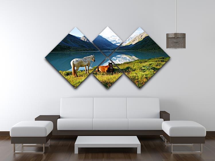 Mountain pasture horses 4 Square Multi Panel Canvas - Canvas Art Rocks - 3