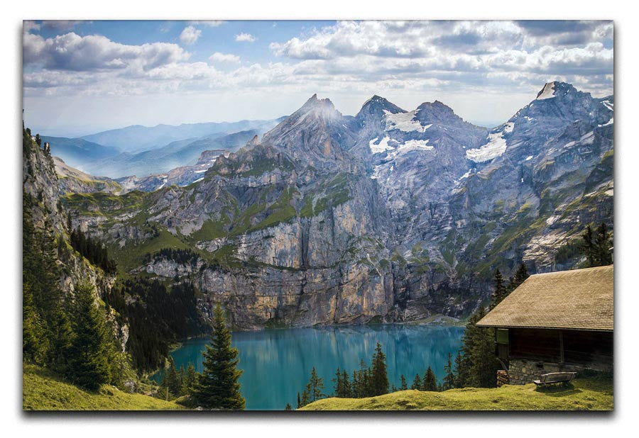 Mountains Over Looking Lake Print - Canvas Art Rocks - 1