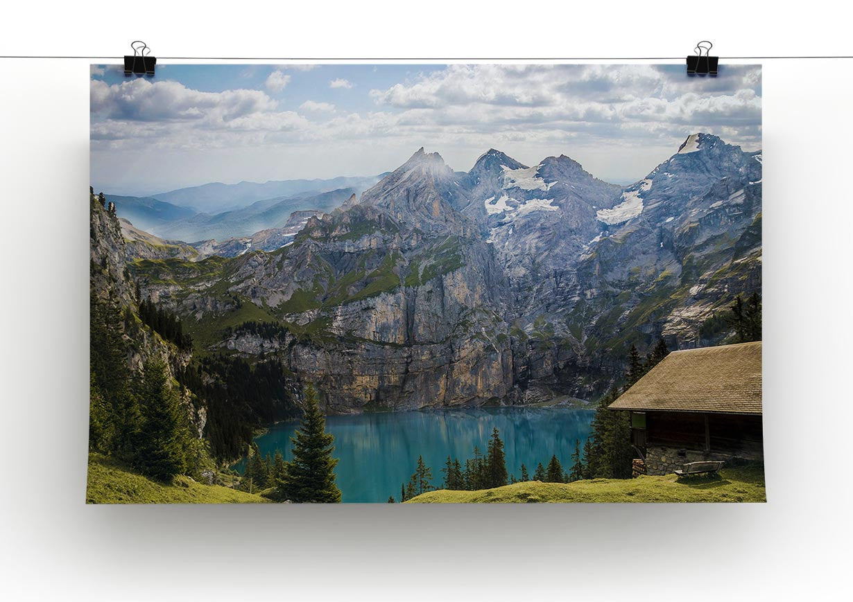 Mountains Over Looking Lake Print - Canvas Art Rocks - 2