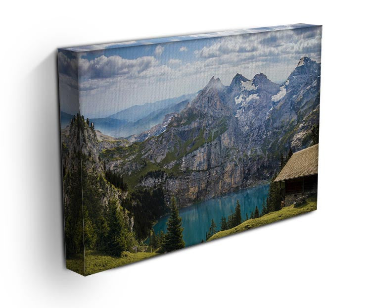 Mountains Over Looking Lake Print - Canvas Art Rocks - 3