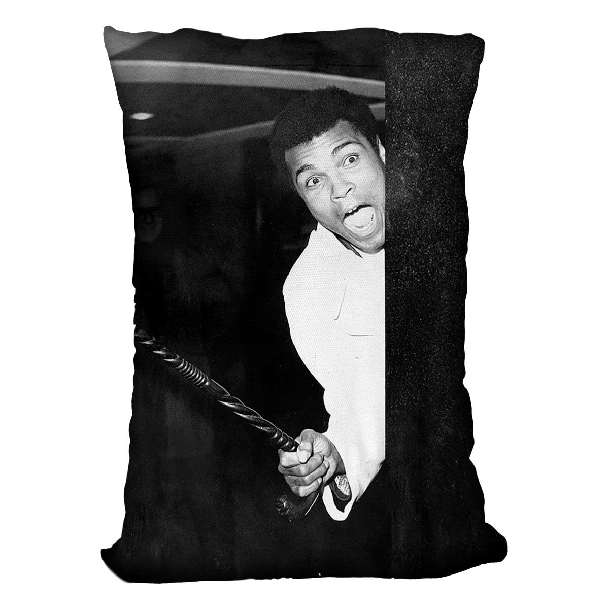 Muhammad Ali larking about at Heathrow Cushion