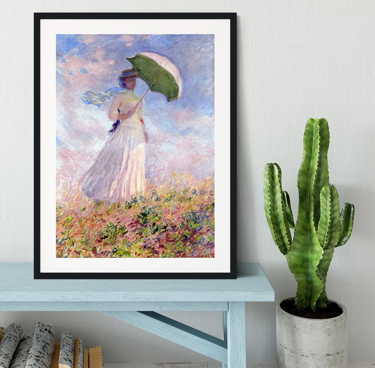 Nainen ja paivanvarjo by Monet Framed Print - Canvas Art Rocks - 1