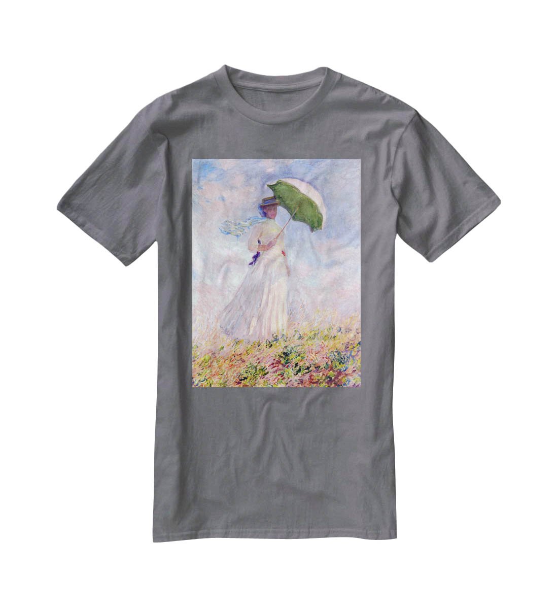 Nainen ja paivanvarjo by Monet T-Shirt - Canvas Art Rocks - 3