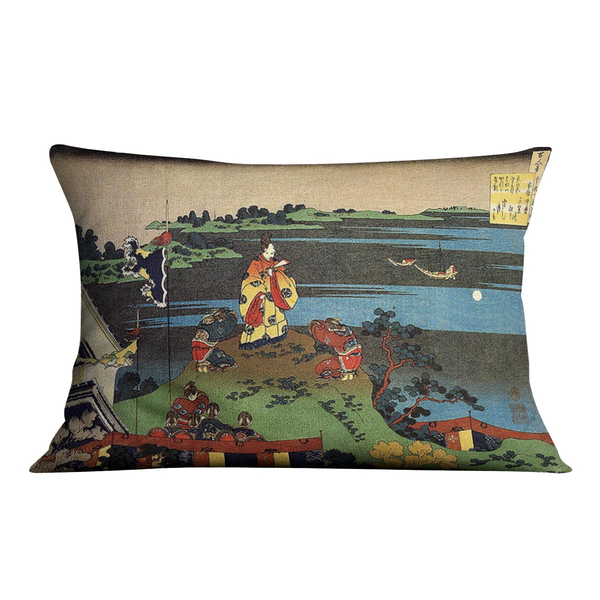 Nakamaro looking at the moon by Hokusai Cushion