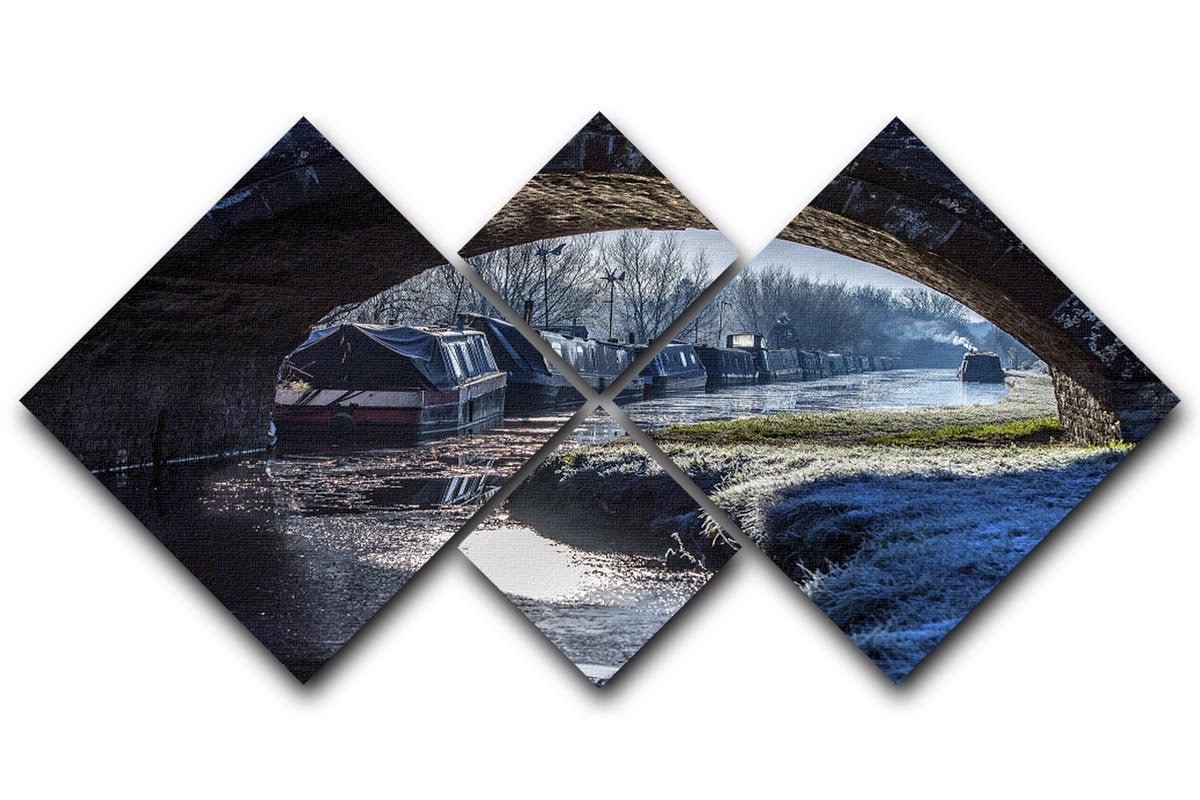 Narrowboats on the Oxford Canal 4 Square Multi Panel Canvas - Canvas Art Rocks - 1