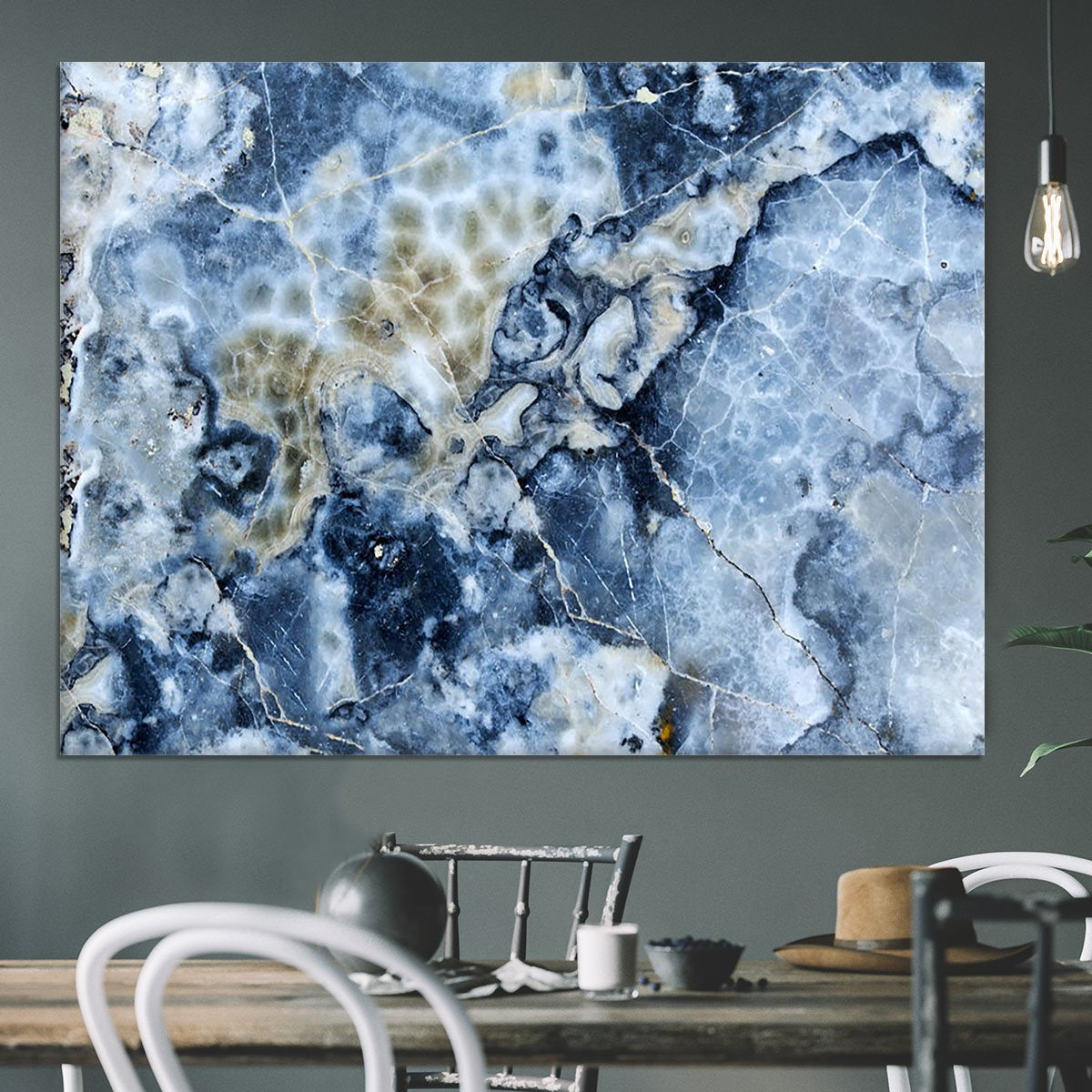 Navy Cracked and Speckled Marble Canvas Print or Poster