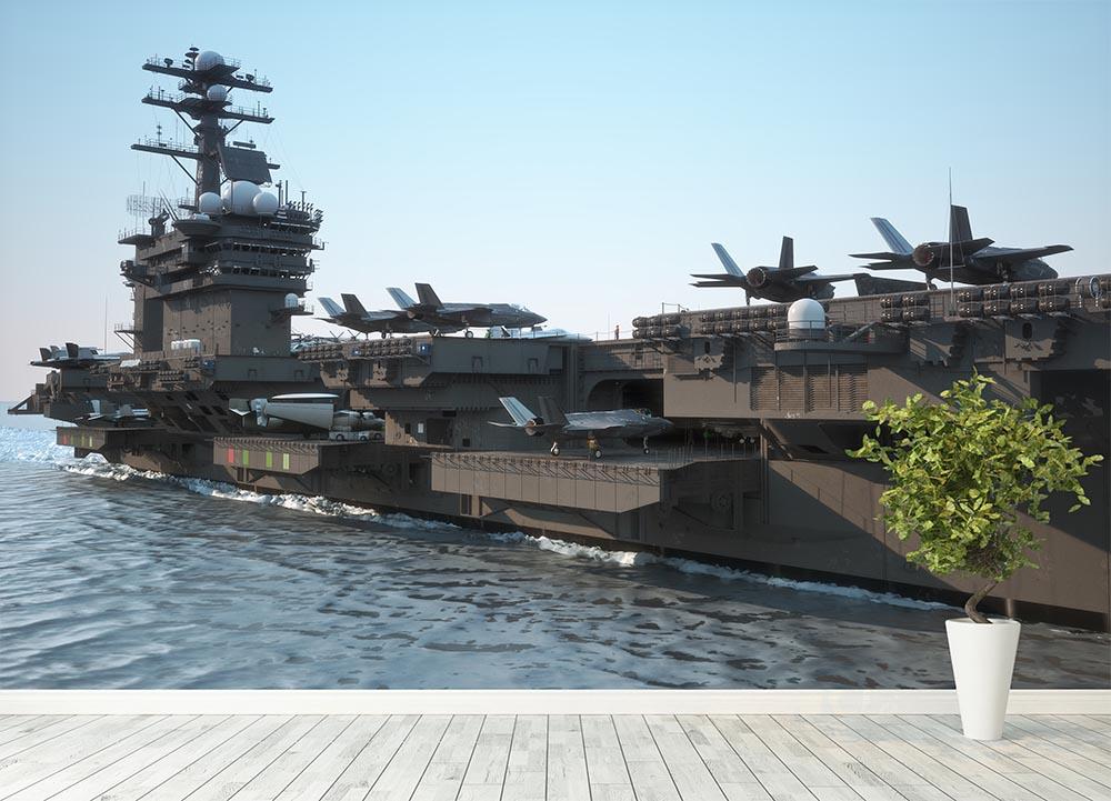 Navy aircraft carrier angled view Wall Mural Wallpaper - Canvas Art Rocks - 4