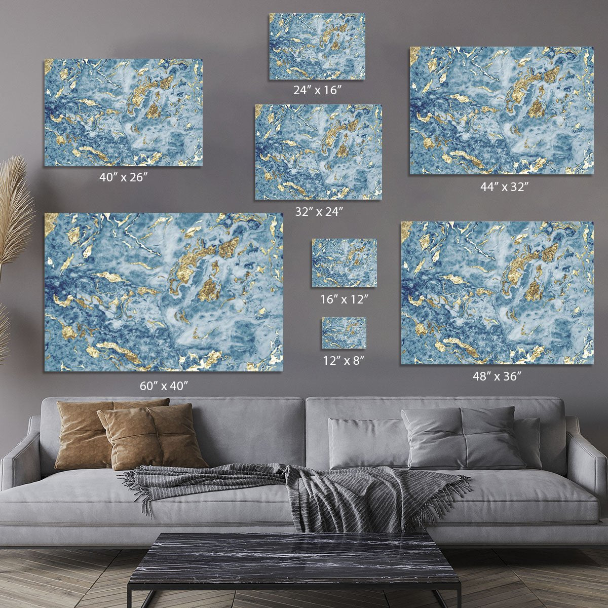 Navy and Gold Foil Marble Canvas Print or Poster