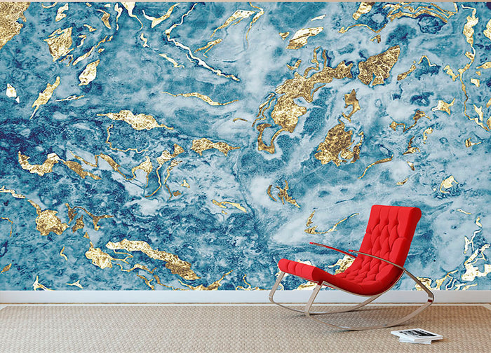 Navy and Gold Foil Marble Wall Mural Wallpaper