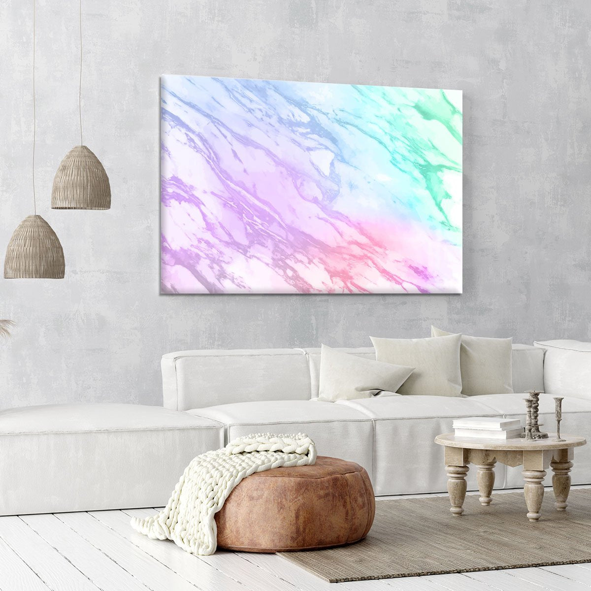 Neon Striped Marble Canvas Print or Poster
