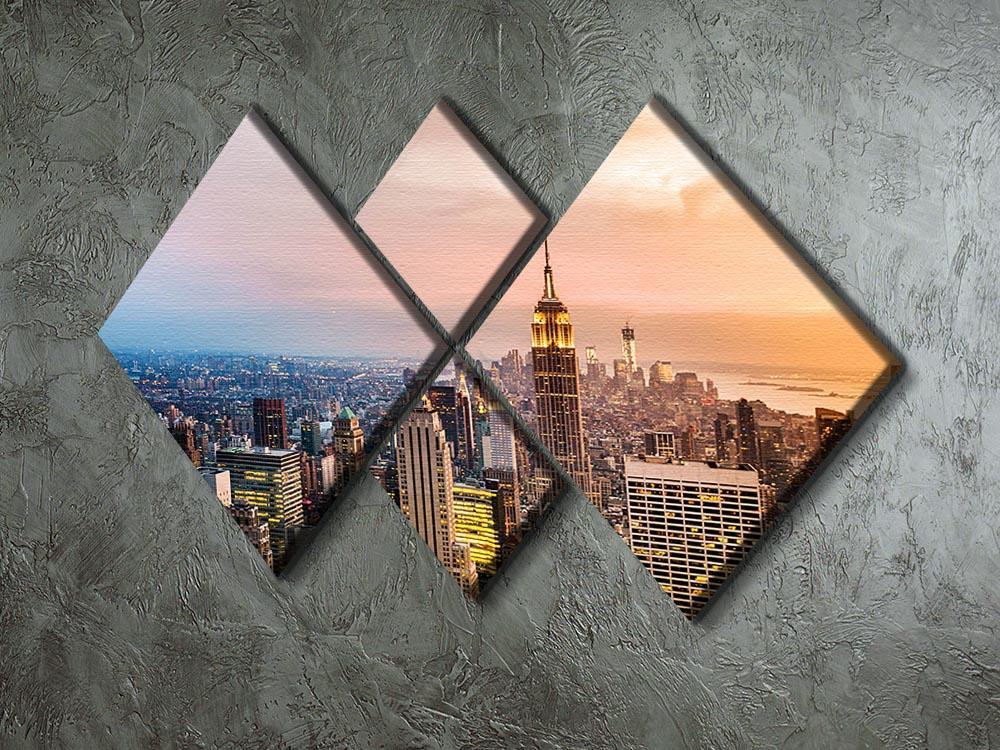 New York City skyline at sunset 4 Square Multi Panel Canvas  - Canvas Art Rocks - 2