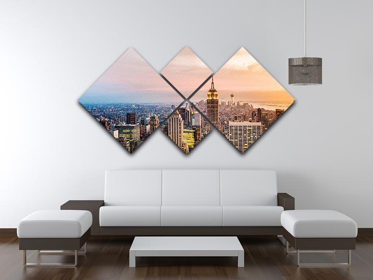 New York City skyline at sunset 4 Square Multi Panel Canvas  - Canvas Art Rocks - 3