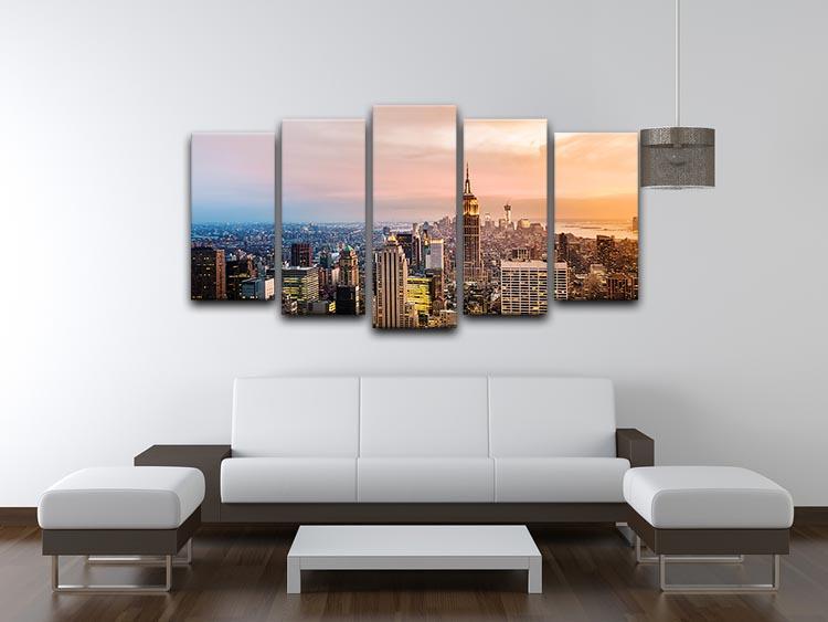 New York City skyline at sunset 5 Split Panel Canvas  - Canvas Art Rocks - 3