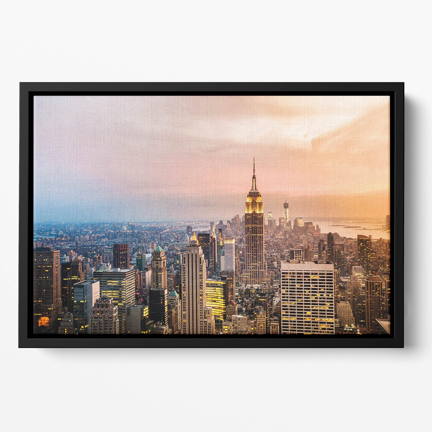 New York City skyline at sunset Floating Framed Canvas