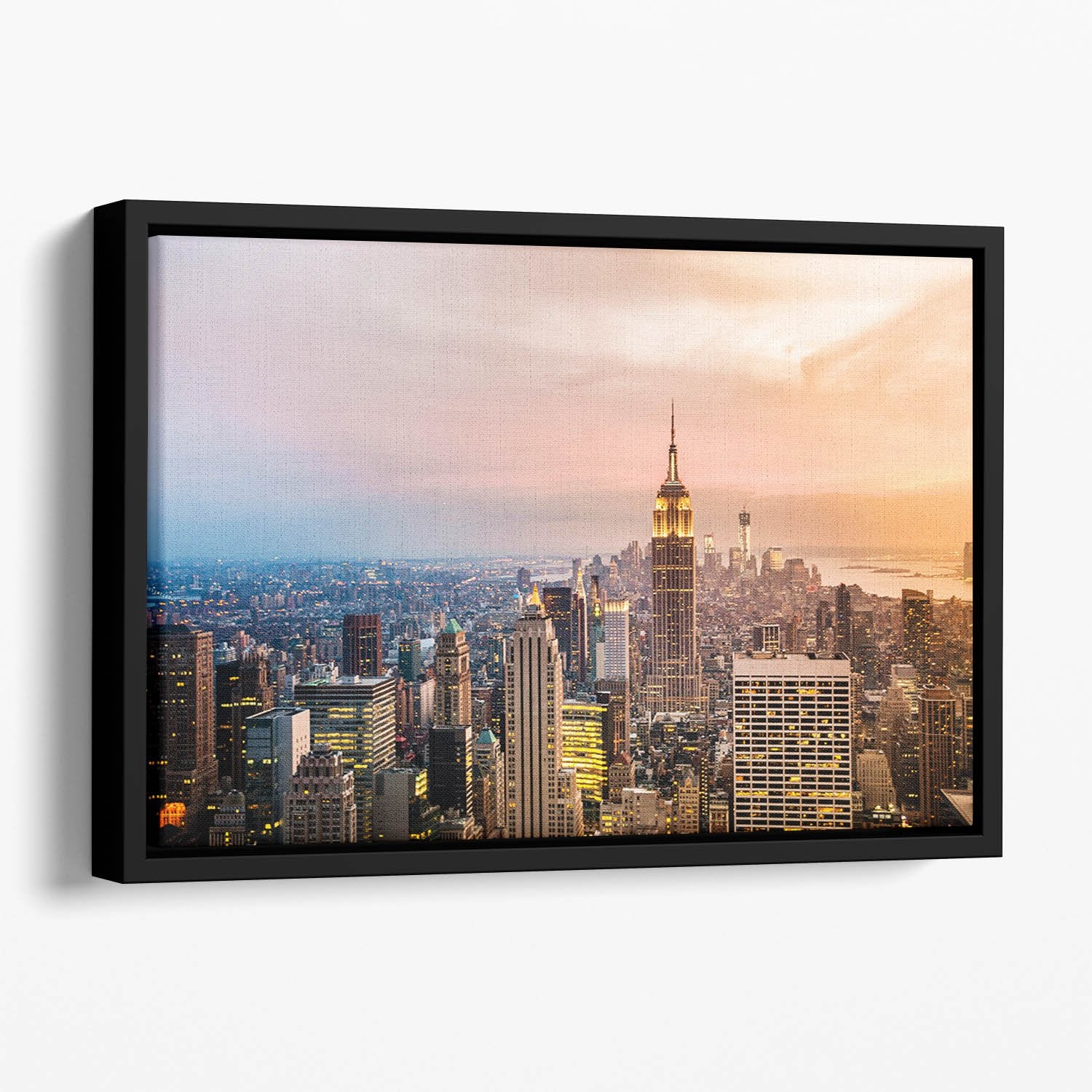 New York skyline skyscrapers at sunset Floating Framed Canvas