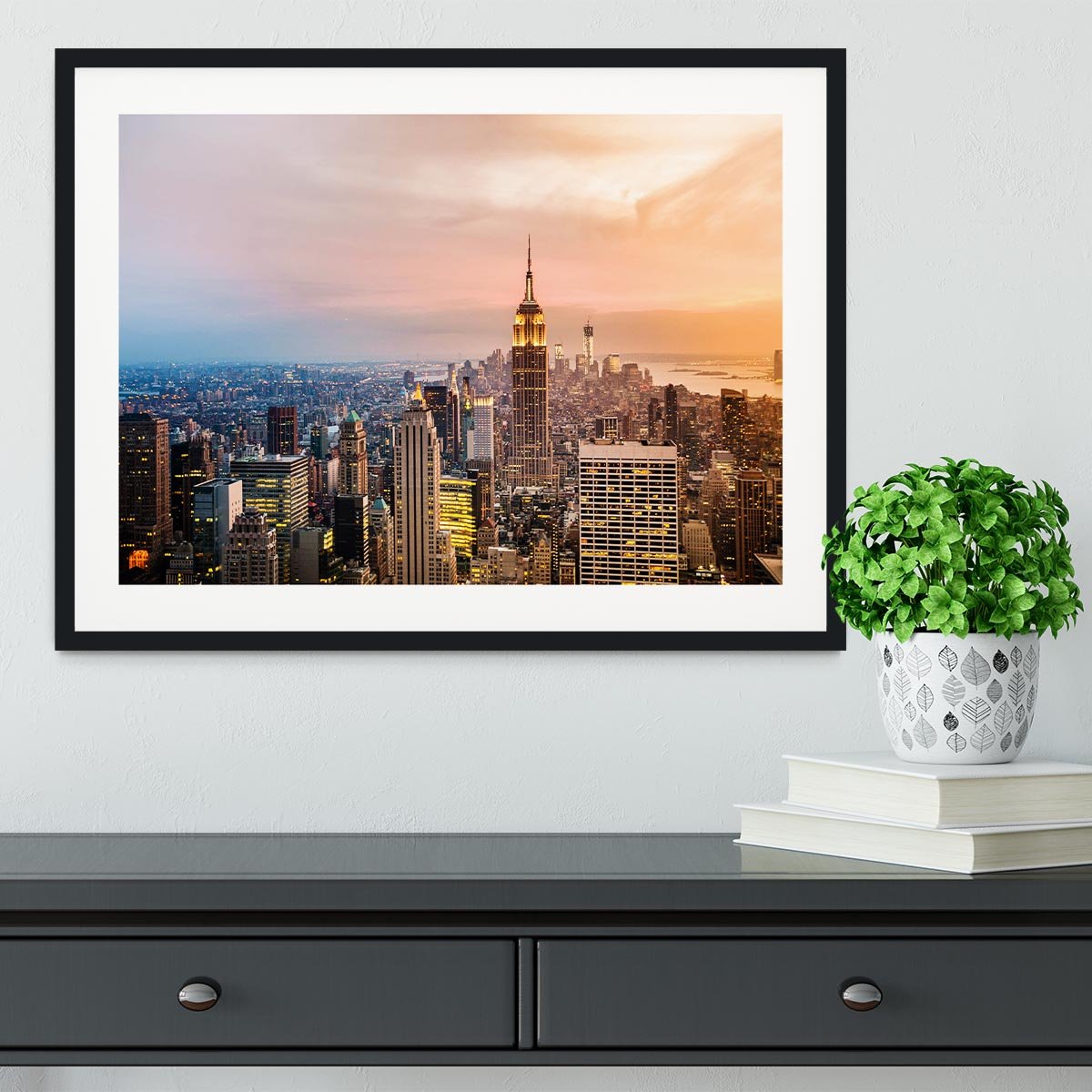 New York skyline skyscrapers at sunset Framed Print - Canvas Art Rocks - 1
