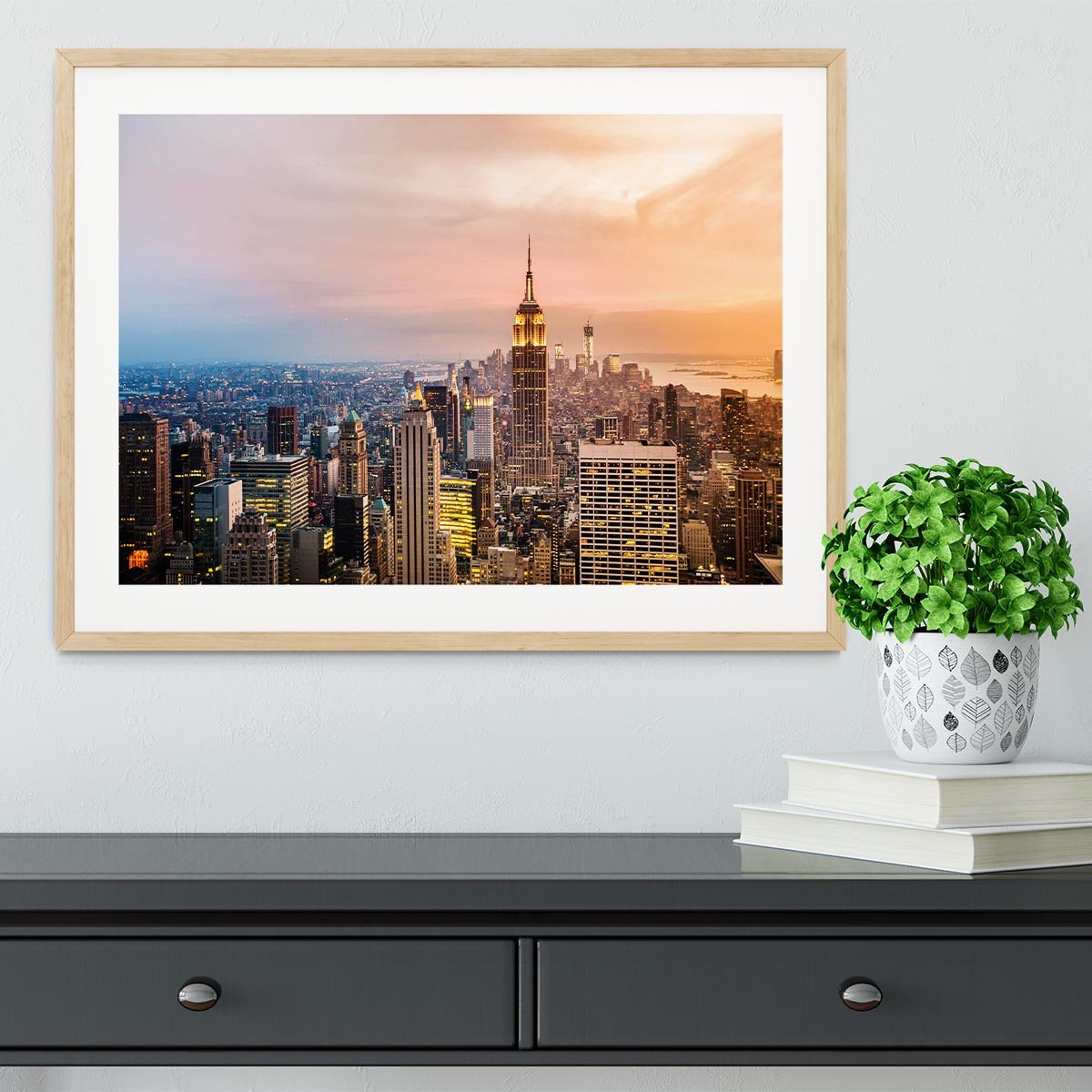 New York skyline skyscrapers at sunset Framed Print - Canvas Art Rocks - 3
