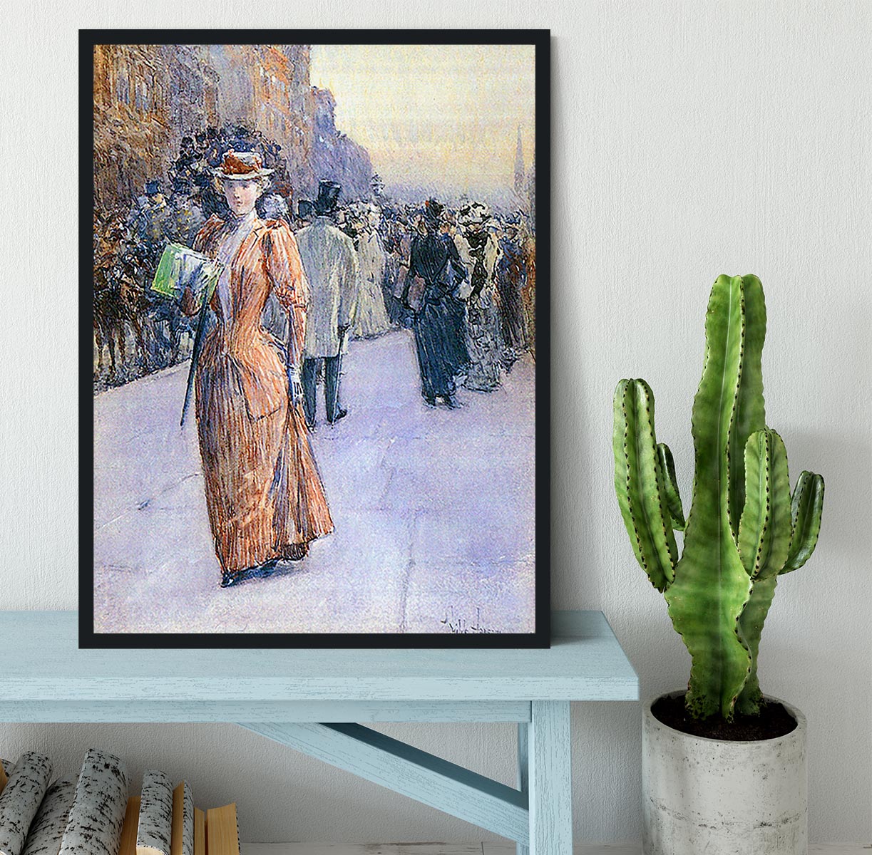 New York street scene by Hassam Framed Print - Canvas Art Rocks - 2