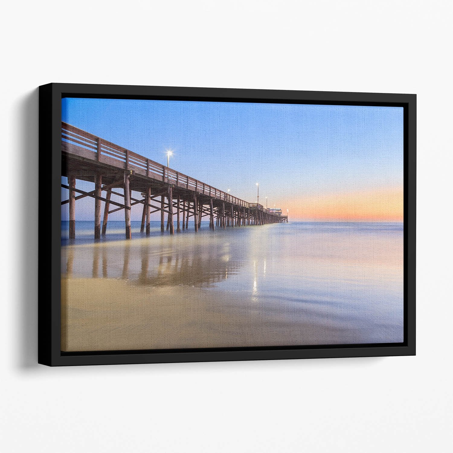 Newport Beach pier after sunset Floating Framed Canvas