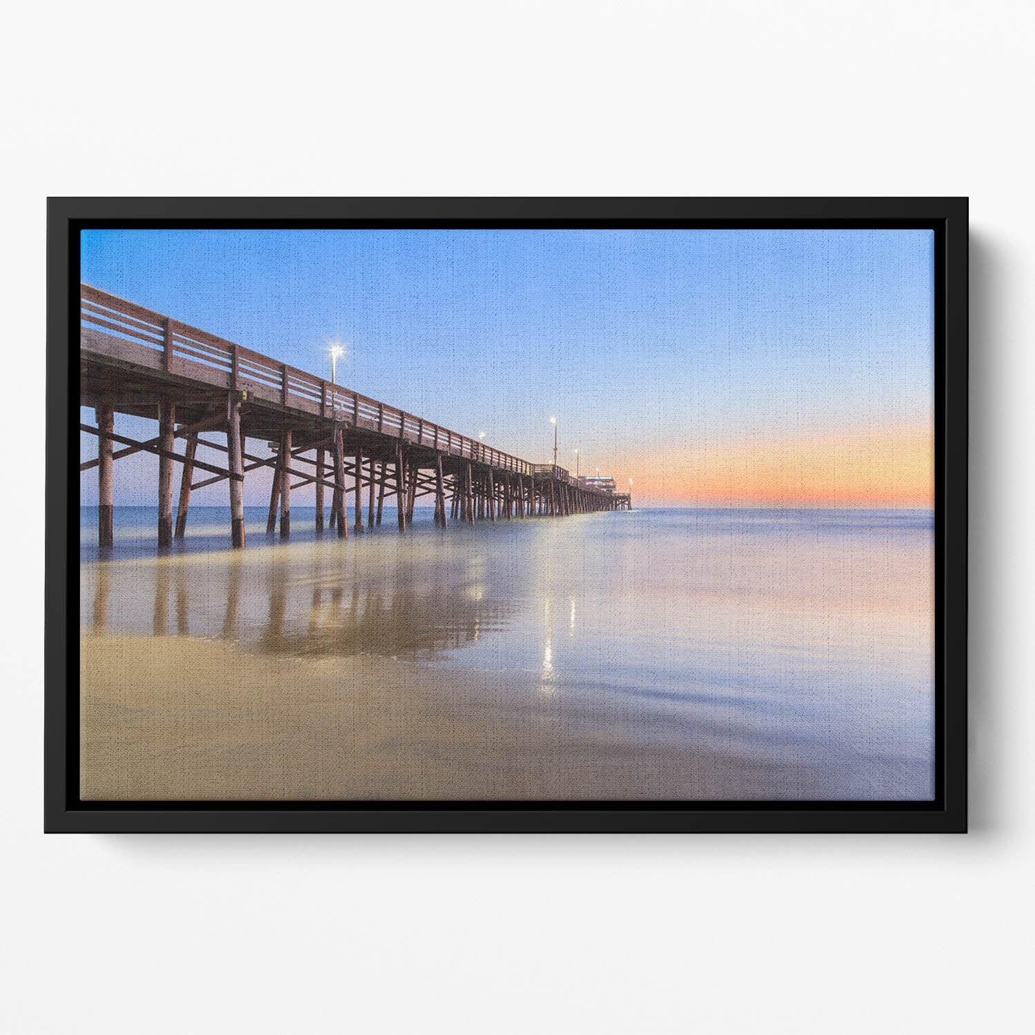 Newport Beach pier after sunset Floating Framed Canvas