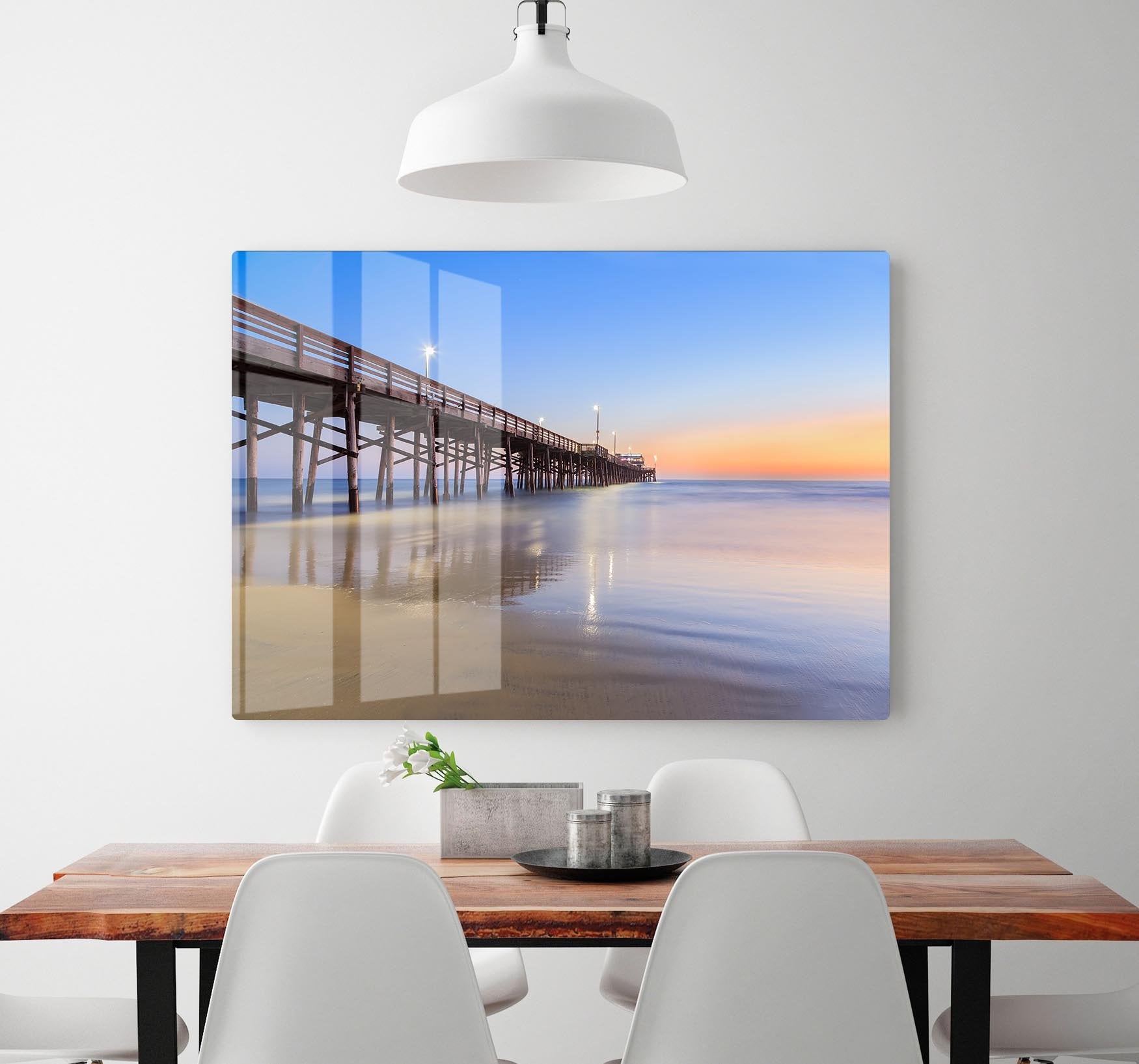 Newport Beach pier after sunset HD Metal Print - Canvas Art Rocks - 2