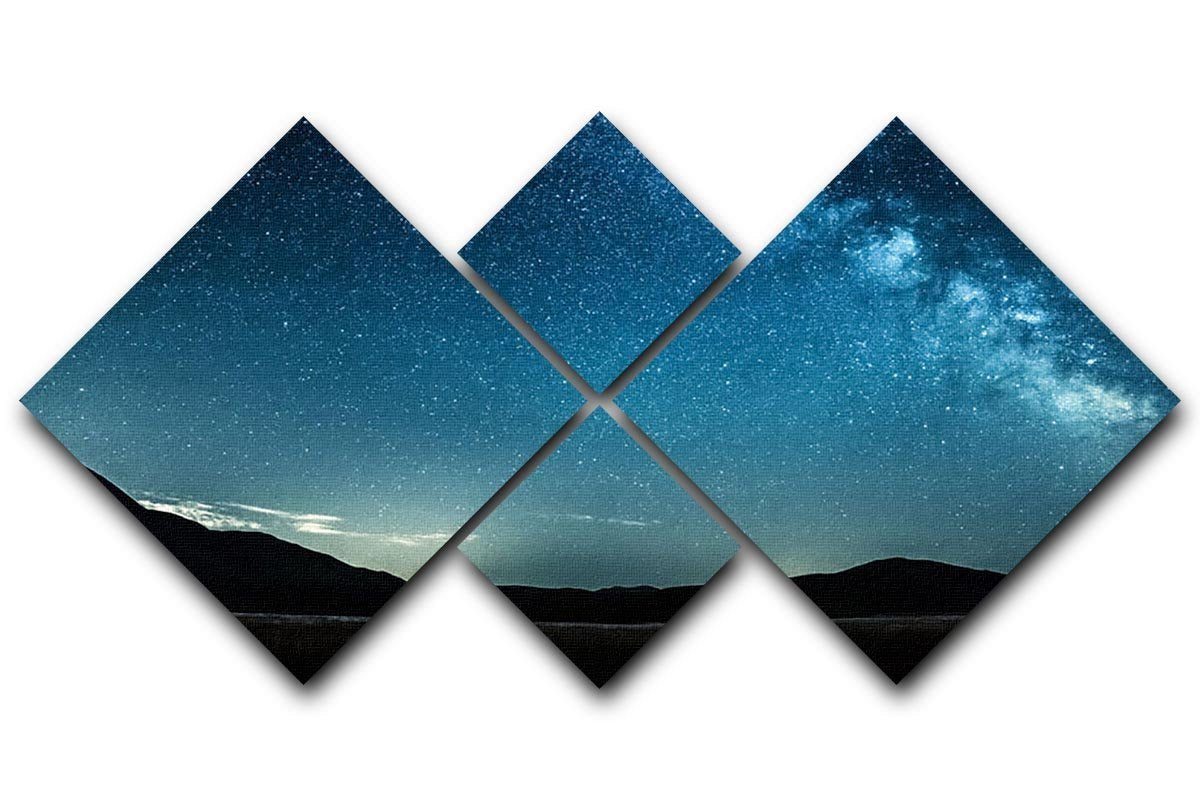 Night sky with stars milky way over mountains 4 Square Multi Panel Canvas  - Canvas Art Rocks - 1