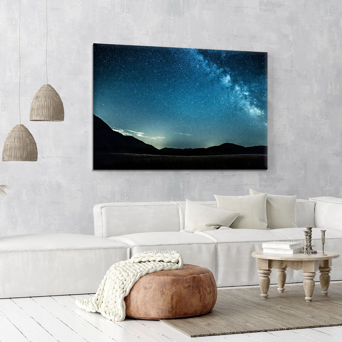 Night sky with stars milky way over mountains Canvas Print or Poster