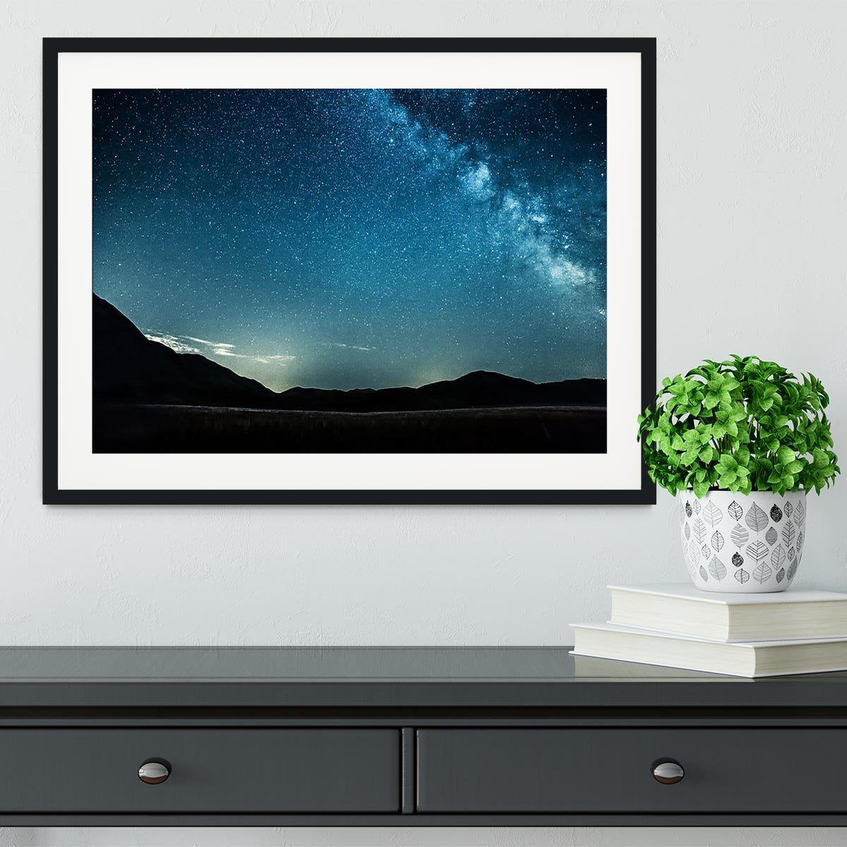 Night sky with stars milky way over mountains Framed Print - Canvas Art Rocks - 1