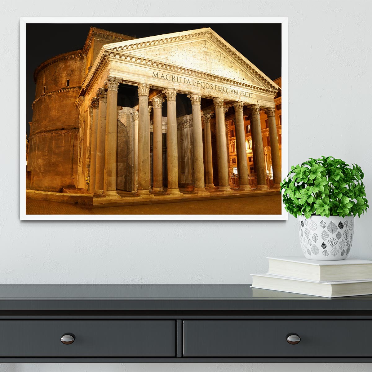 Night view of Pantheon Rome Framed Print - Canvas Art Rocks -6