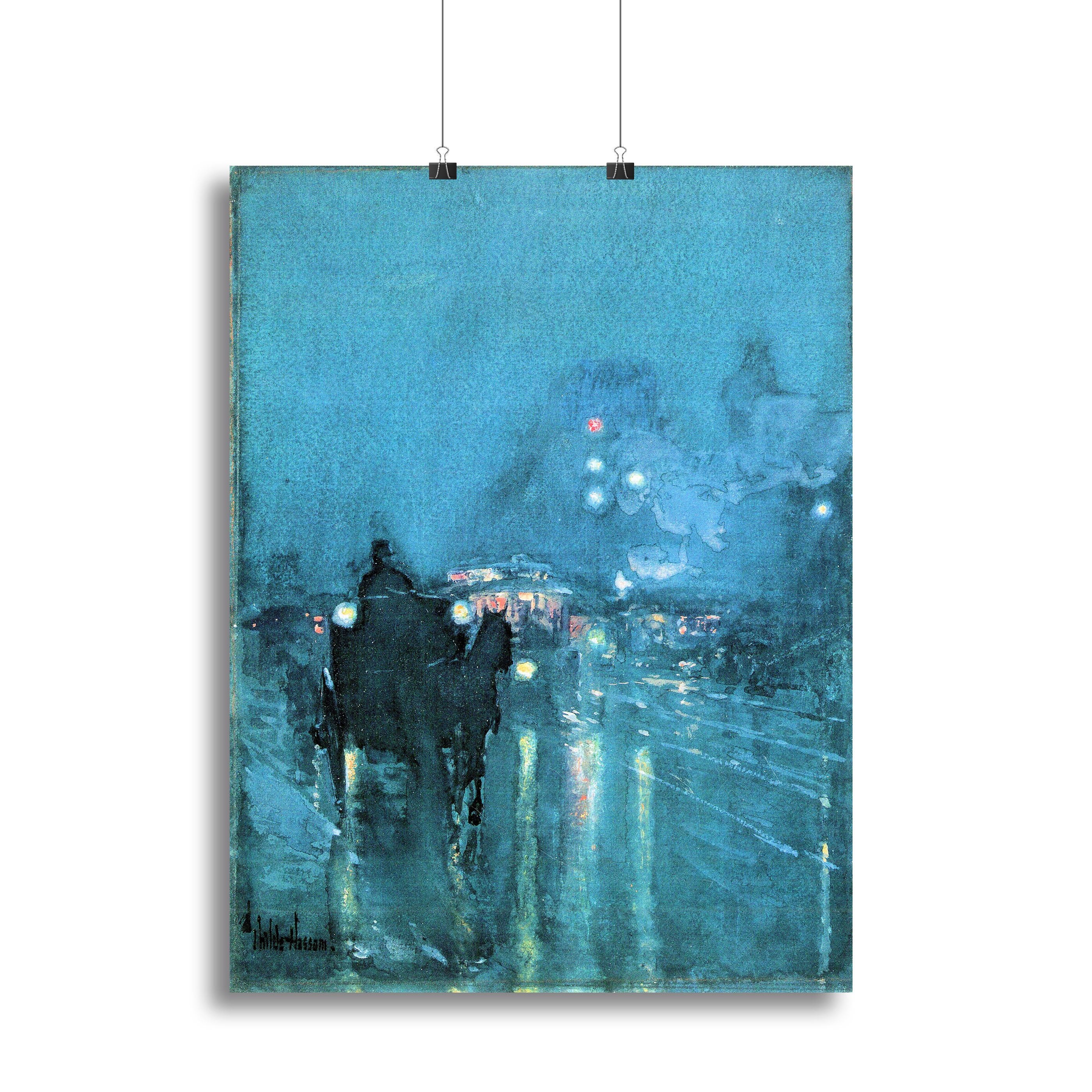 Nocturne Railway Crossing Chicago by Hassam Canvas Print or Poster