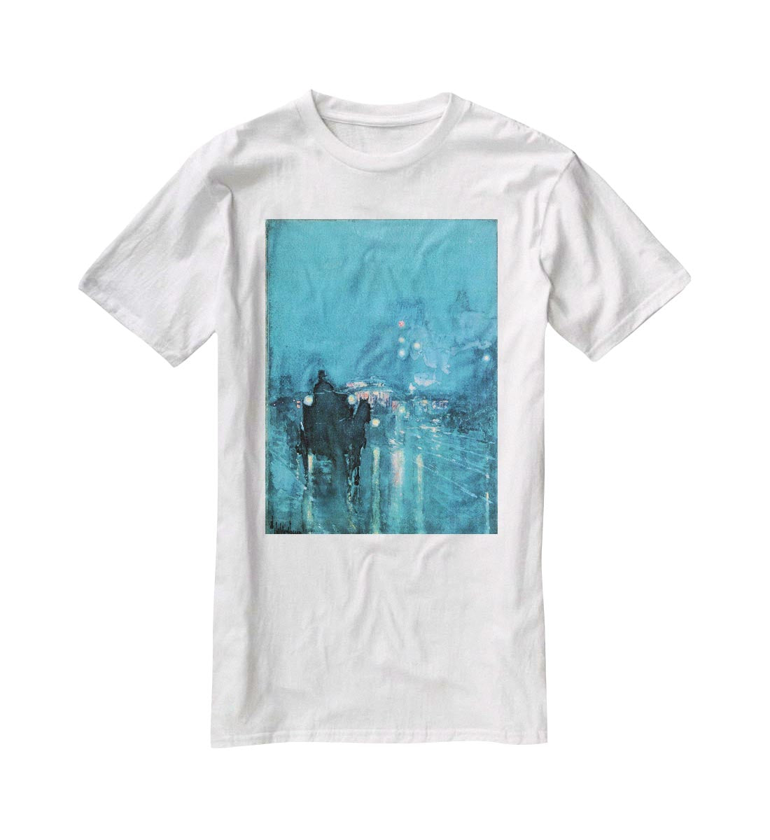 Nocturne Railway Crossing Chicago by Hassam T-Shirt - Canvas Art Rocks - 5