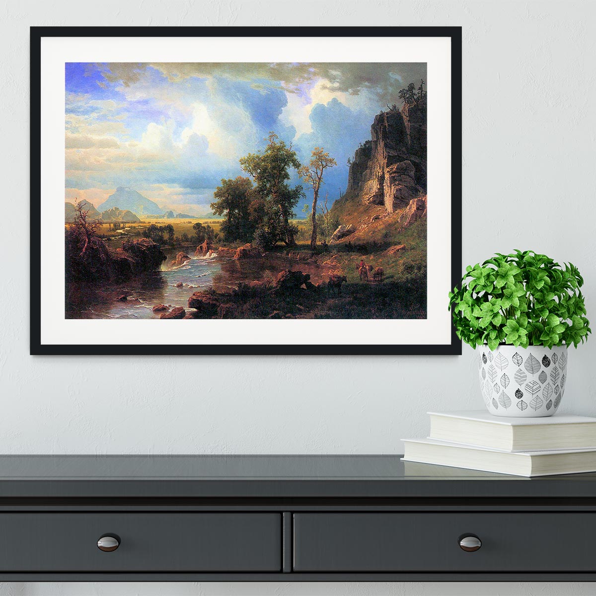 Northern fork of the Plate Nebraska by Bierstadt Framed Print - Canvas Art Rocks - 1