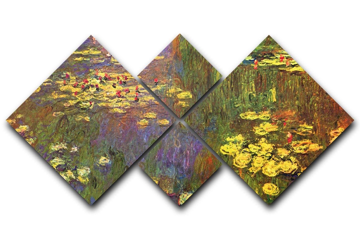 Nympheas water plantes by Monet 4 Square Multi Panel Canvas  - Canvas Art Rocks - 1