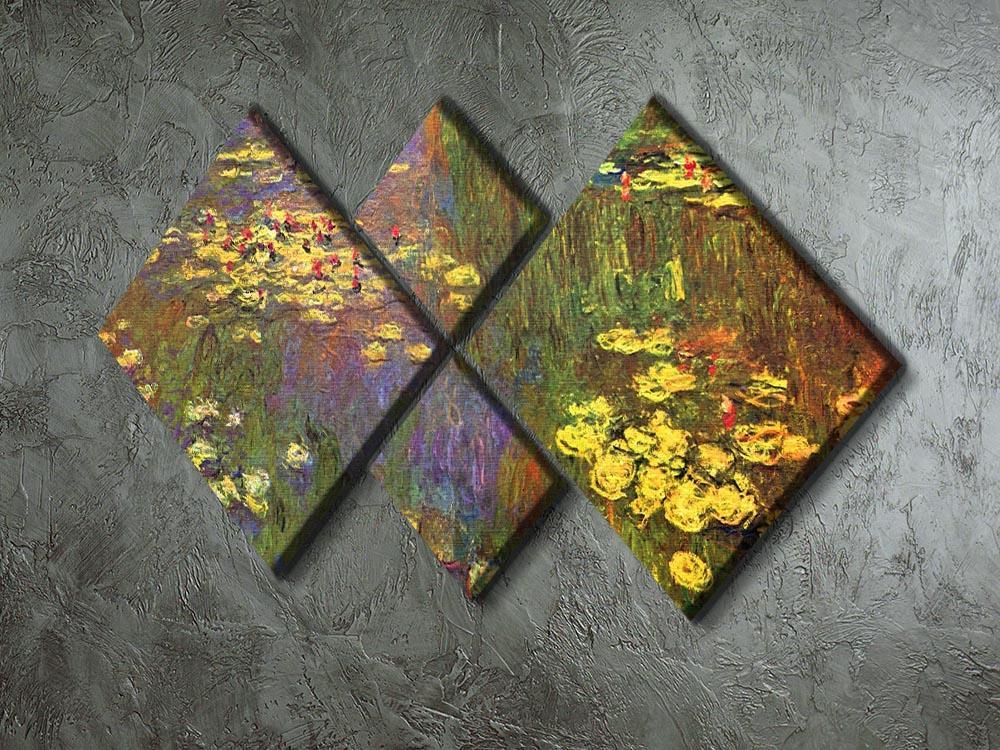 Nympheas water plantes by Monet 4 Square Multi Panel Canvas - Canvas Art Rocks - 2