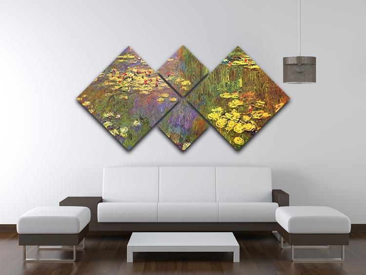 Nympheas water plantes by Monet 4 Square Multi Panel Canvas - Canvas Art Rocks - 3