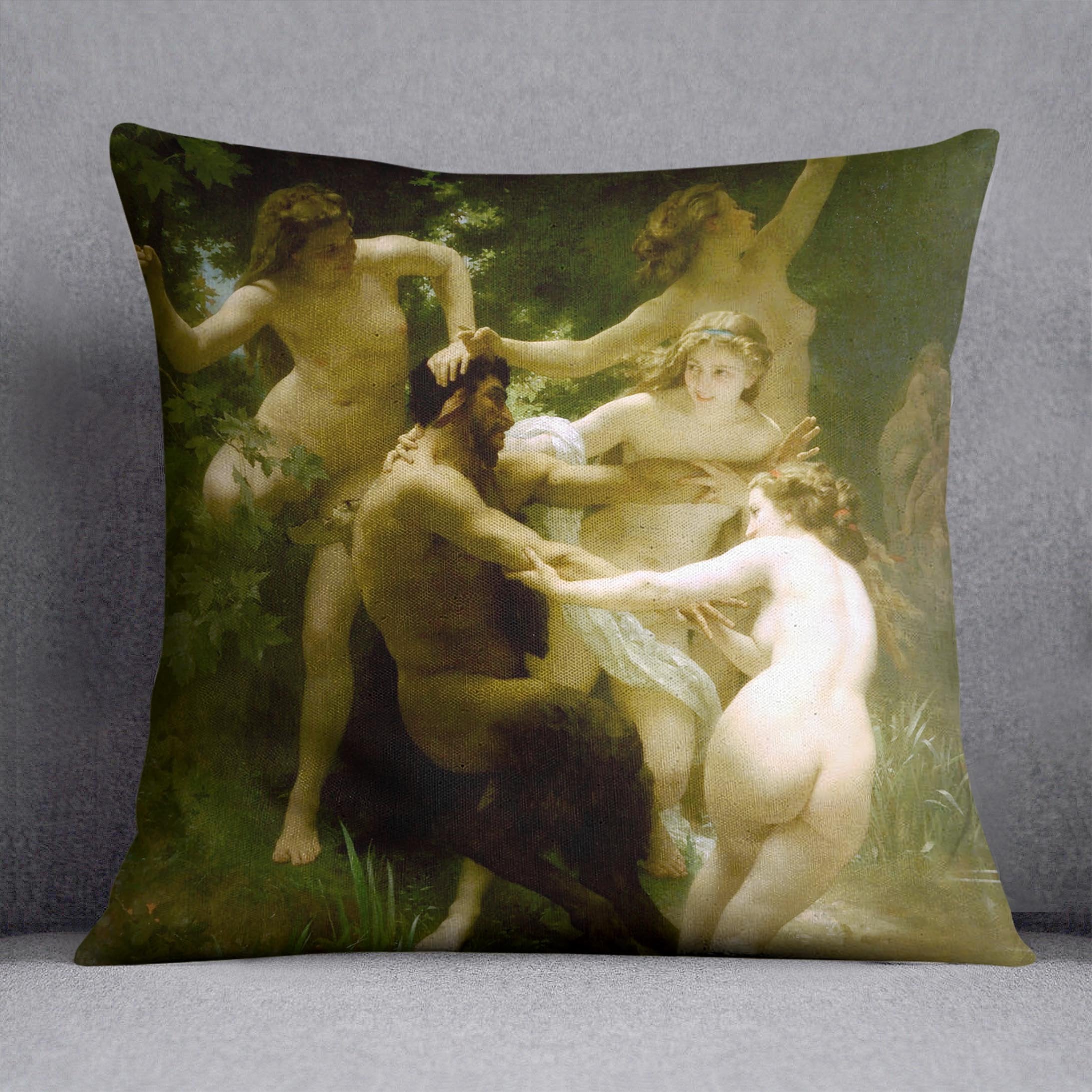 Nymphs and Satyr By Bouguereau Throw Pillow