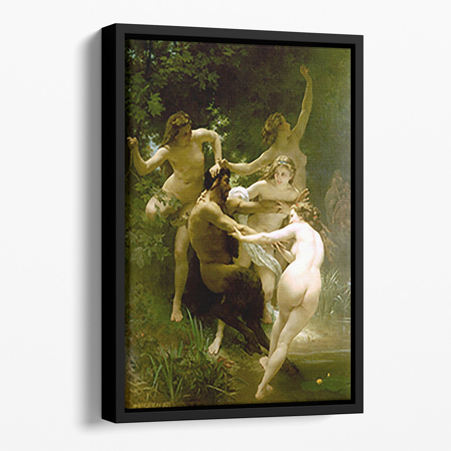 Nymphs and Satyr By Bouguereau Floating Framed Canvas