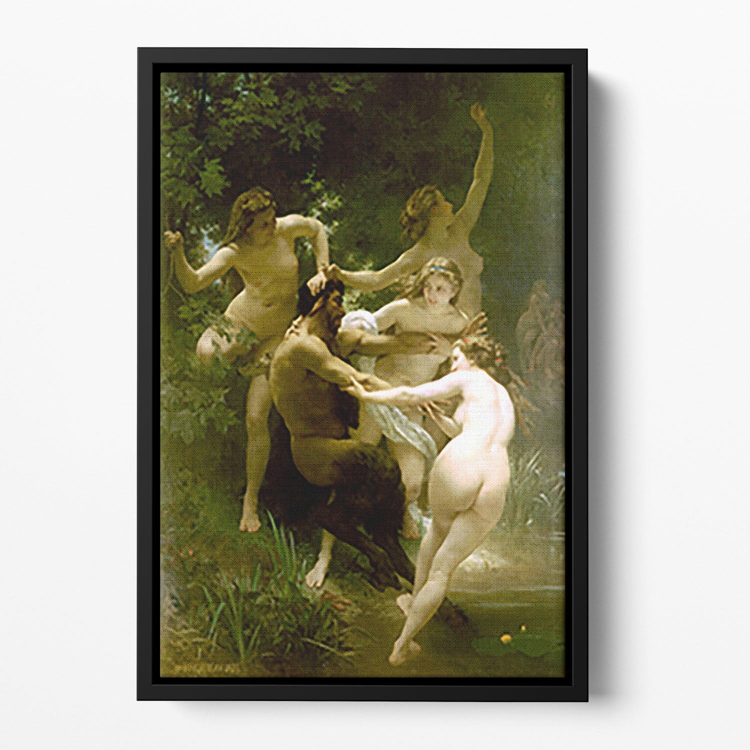 Nymphs and Satyr By Bouguereau Floating Framed Canvas