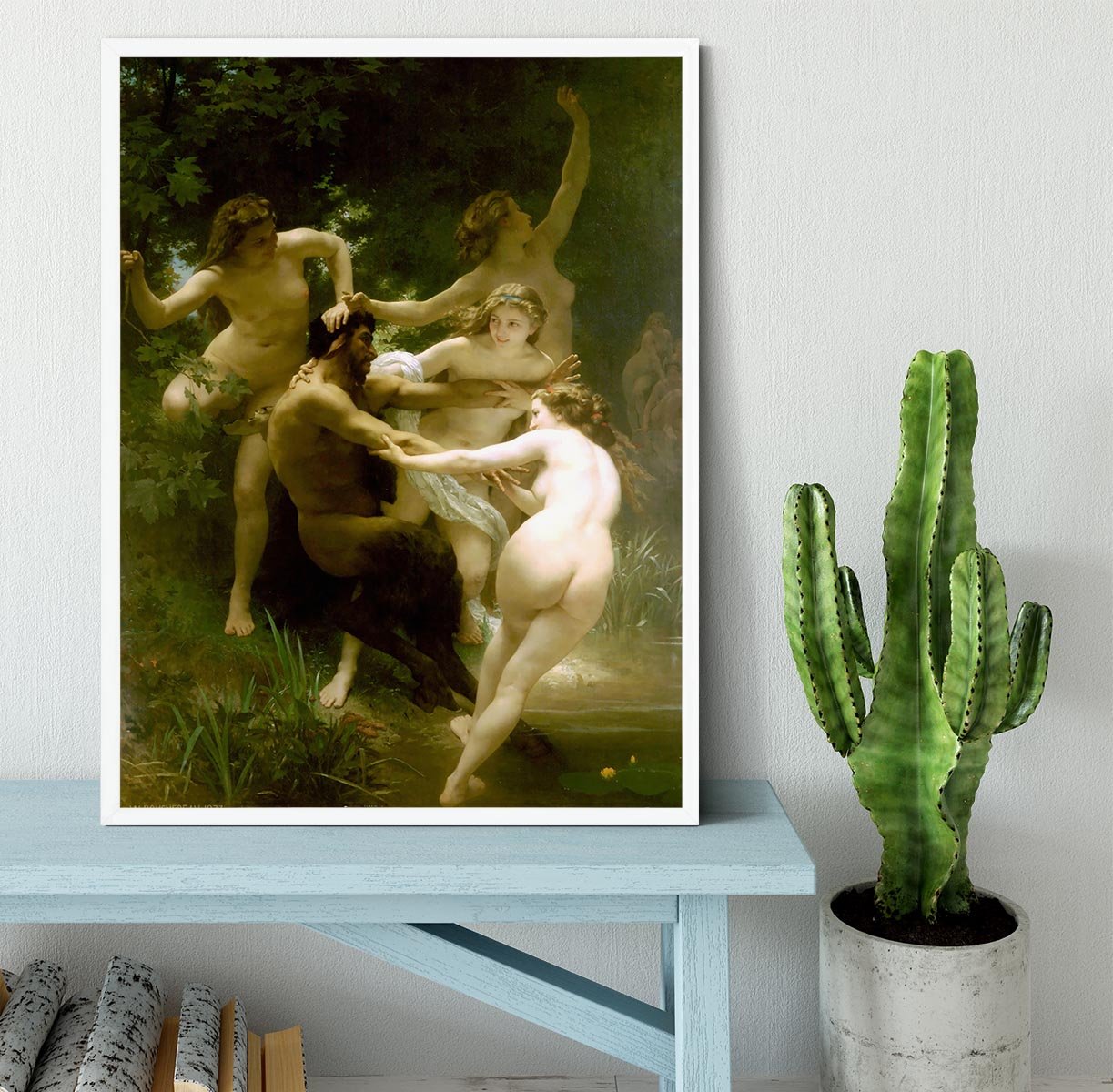 Nymphs and Satyr By Bouguereau Framed Print - Canvas Art Rocks -6