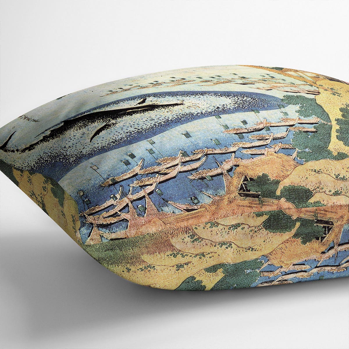 Ocean landscape and whale by Hokusai Cushion