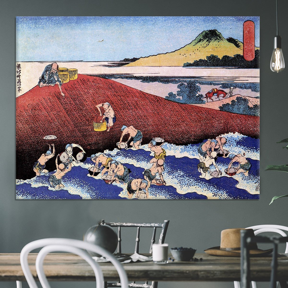 Ocean landscape with fishermen by Hokusai Canvas Print or Poster