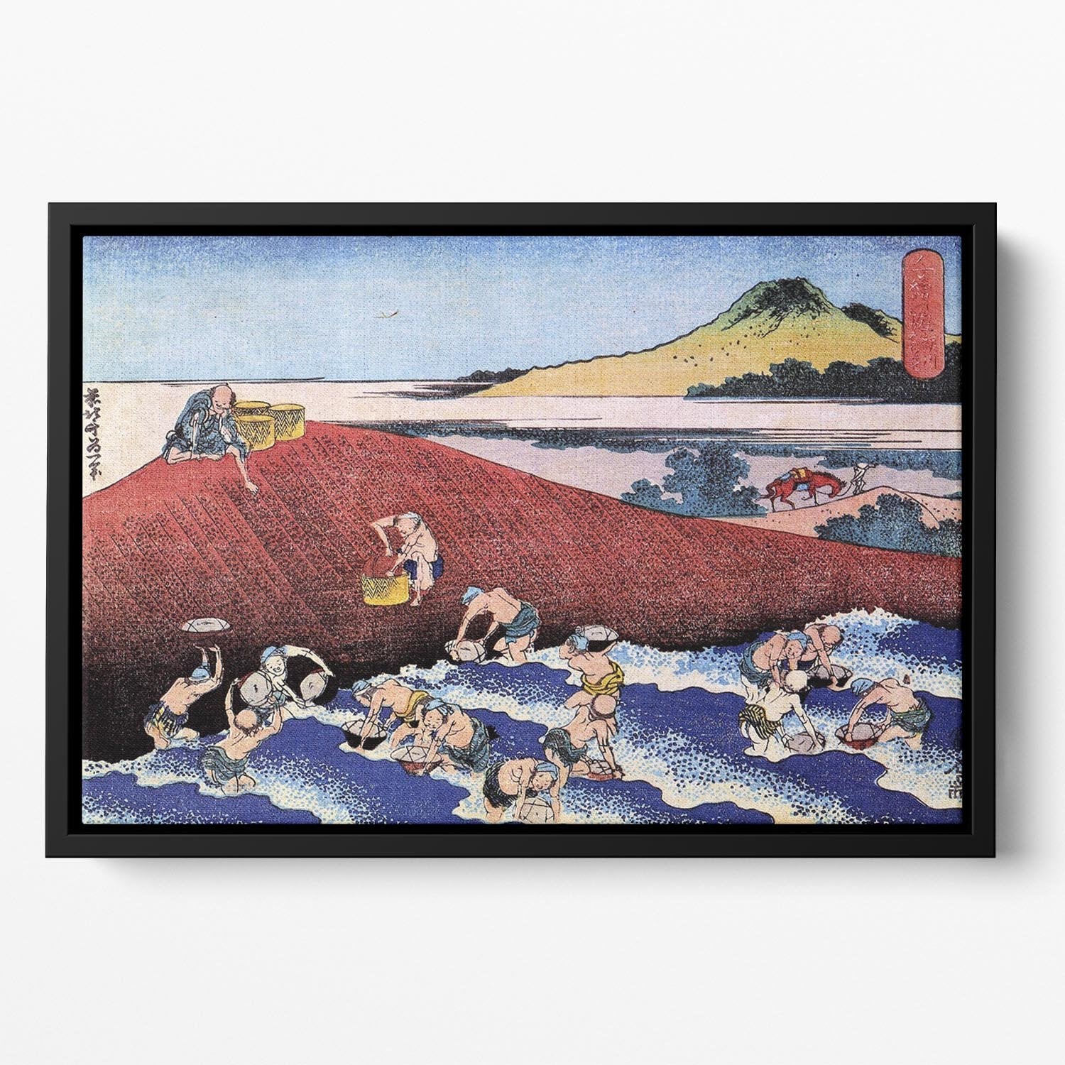 Ocean landscape with fishermen by Hokusai Floating Framed Canvas