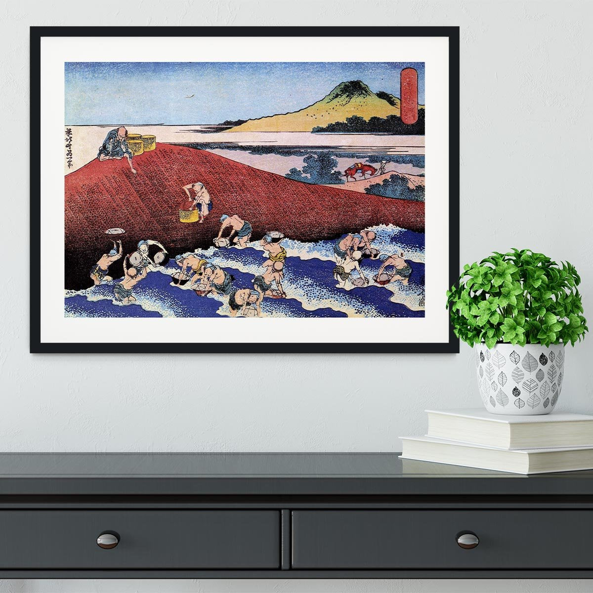 Ocean landscape with fishermen by Hokusai Framed Print - Canvas Art Rocks - 1